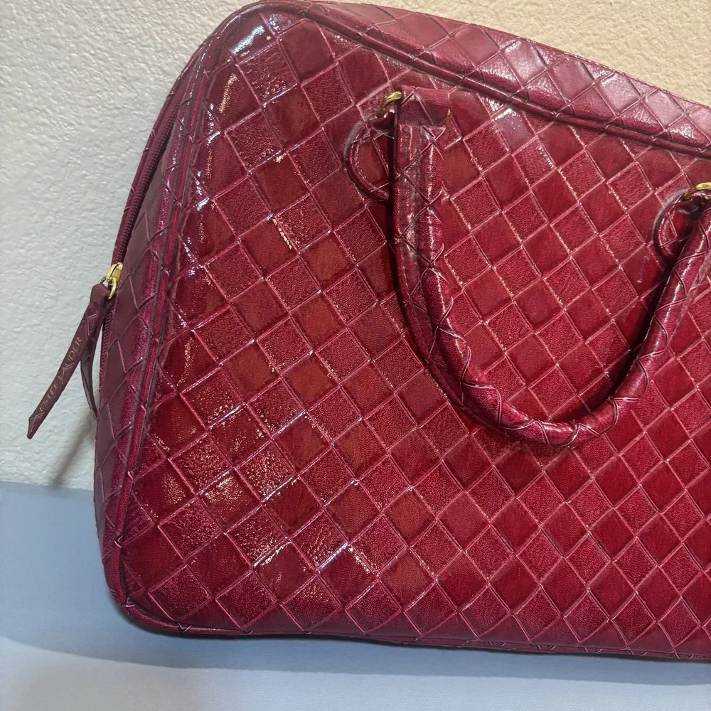 Estée Lauder Cosmetic Makeup Bag Tote Large Red Woven Solid Double Handles